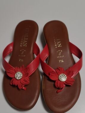 Italian Shoemakers Red Low Wedge Flip Flop - Size 7.5